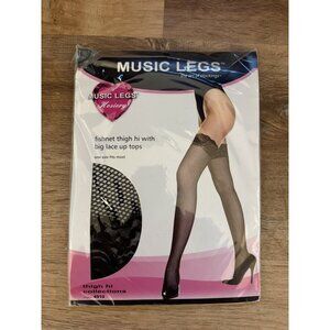 Music Legs Fishnet Thigh Hi With Big Lace Up Tops  One Size Fits Most
